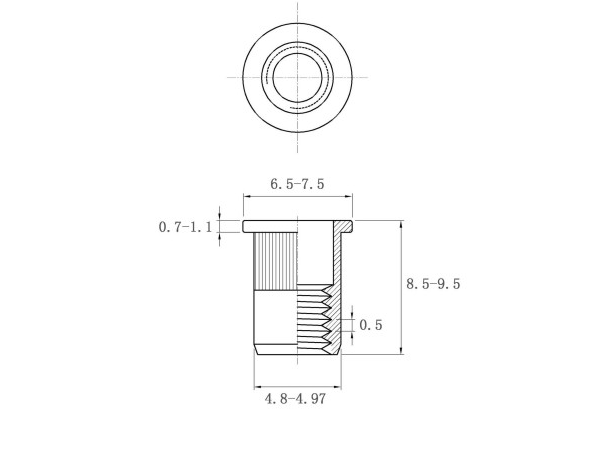 Чертеж плоской заклепки-гайки